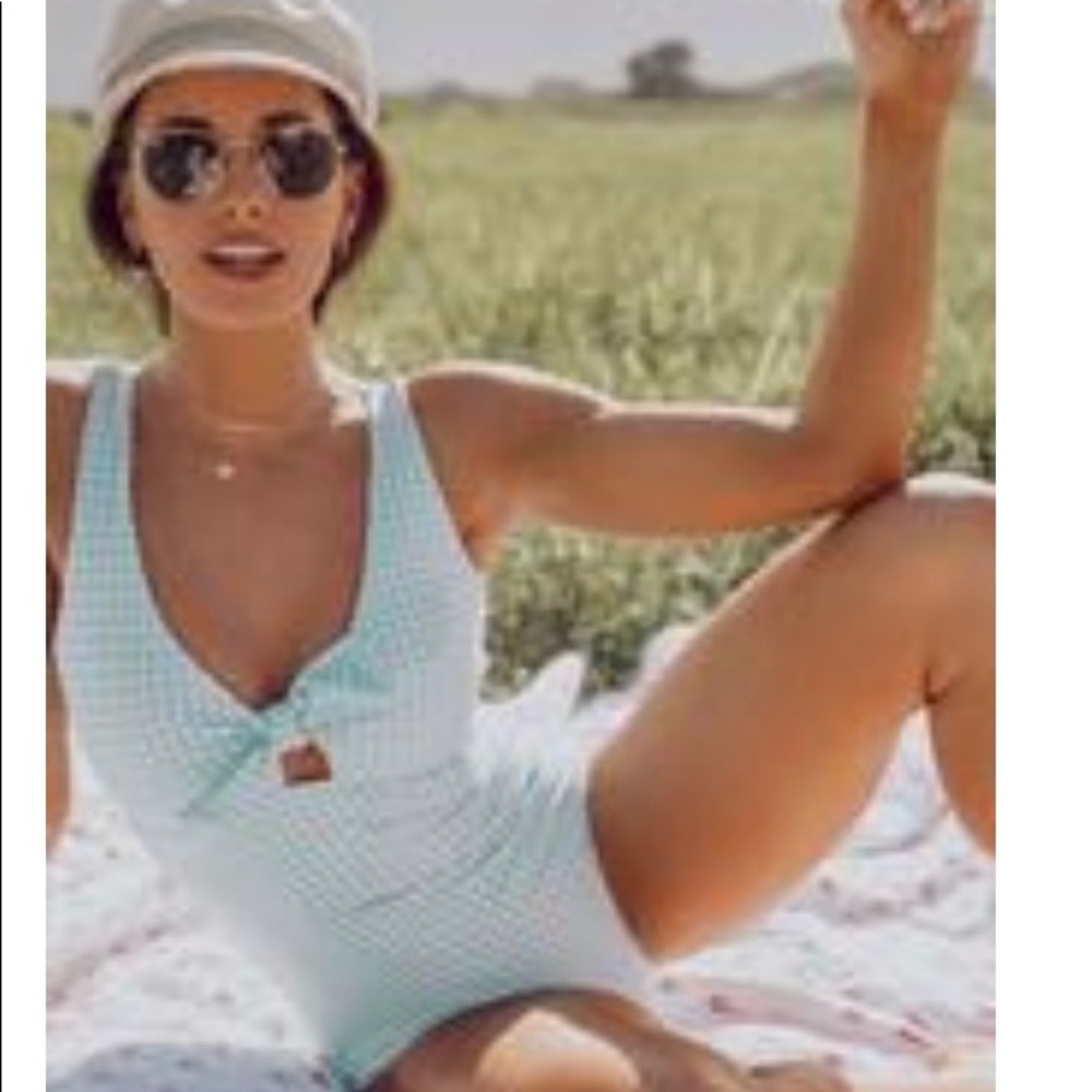 Floralkini check bow knot cut out swimsuit